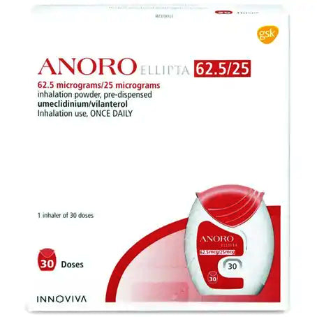 Anoro Ellipta 62.5 by 25 mgm Inhalation Powder 30  Doses