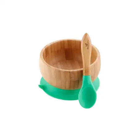 Avanchy Baby Bamboo Stay Put Suction Bowl + Spoon Green