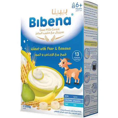 Bibena Goat Milk Cereals - Wheat with Pear & Banana (200g)