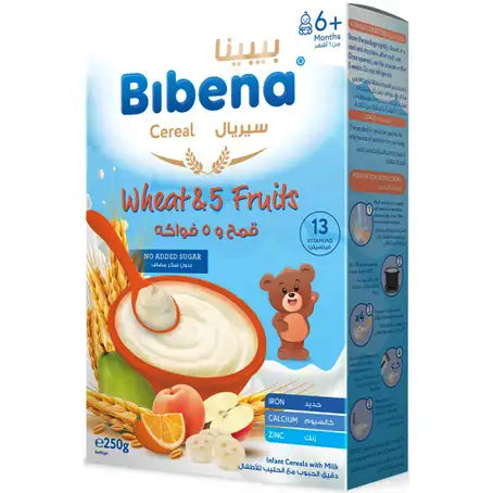 Bibena Milk Cereal Wheat & 5 Fruits Sugarfree 250g