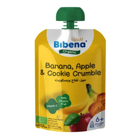 Bibena Organic Puree Banana, Apple &  Cookie Crumble 100g