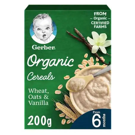 Gerber Organic Cereal Wheat Oats Vanilla 200 Gm