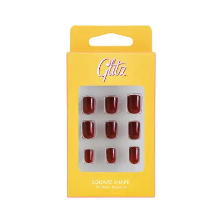 Glitz Press-On Nails Russet Brown Square Shape #23