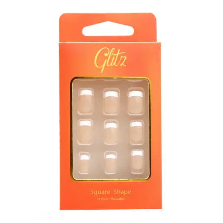 Glitz Press-On Nails Square French Nude (#13)