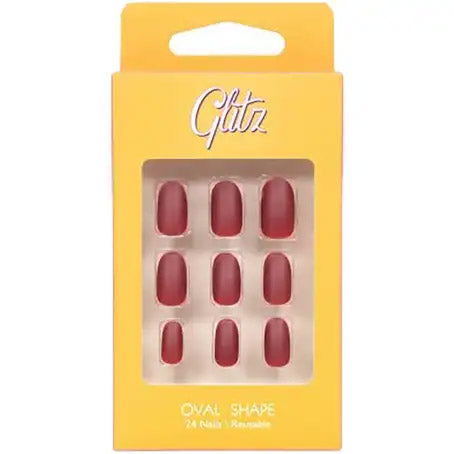 Glitz Press-On Nails Matte Tango Red (Oval Shape, Size 5)