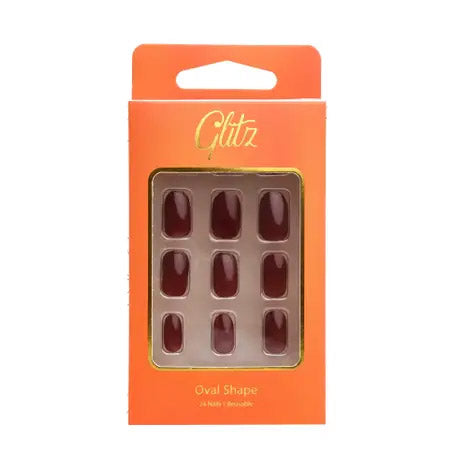 Glitz Press-On Nails Russet Brown (Oval Shape, Size 6)