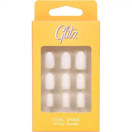 Glitz Press-On Nails White Oval Shape (8 Pieces)