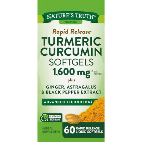 Nature's Truth Turmeric Curcumin 1600 mg + Ginger, Astragalus & Black Pepper 60 Softgels