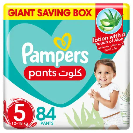 Pampers Aloe Vera Pants Diapers, Size 5, 12-18kg, Mega Box, 84 Diapers