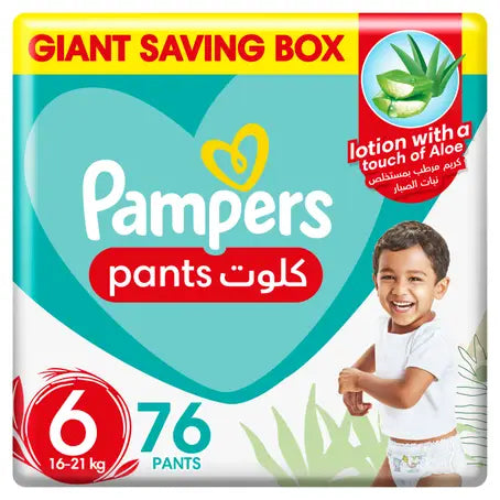 Pampers Aloe Vera Pants Diapers, Size 6, 16-21kg, Mega Box, 76 Diapers