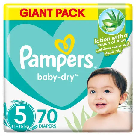 Pampers Aloe Vera Taped Diapers - Size 5 (11-16 kg) Giant Pack - 70 Diapers