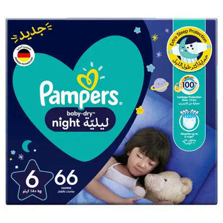 Pampers Baby-Dry Night Diapers, Size 6, 14+kg, 66 Diapers